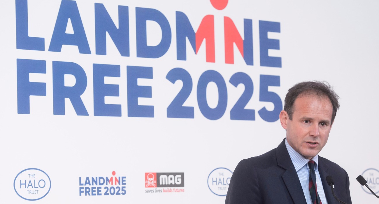 HALO Trust CEO, James Cowan delivers a speech at the Landmine Free 2025 event hosted by HALO and MAG