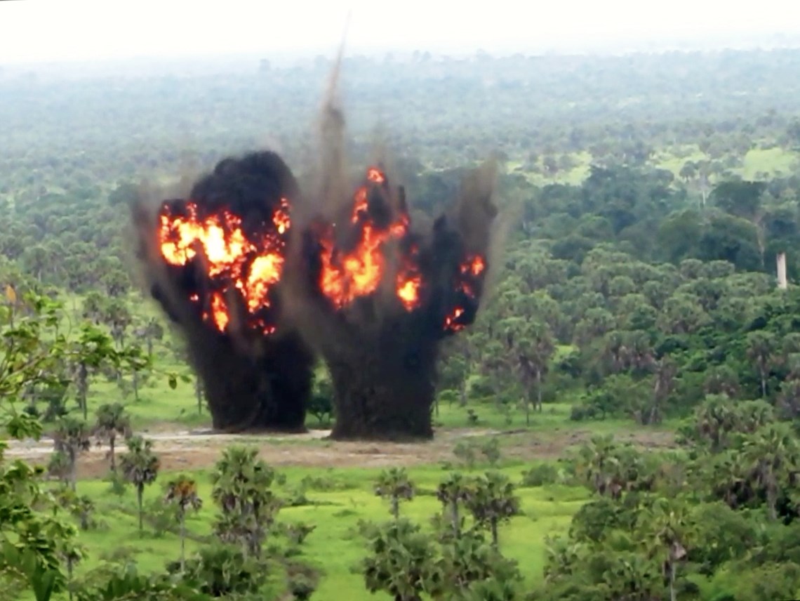 The demolition of two pits of stockpiled ammunition at the Central Demolition Site in Ivory Coast, HALO Trust.