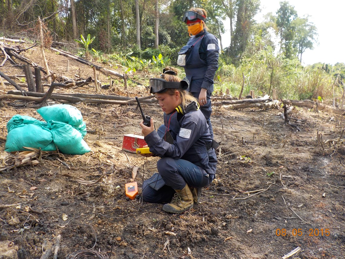 Ms Amphavanh working as team leader, Laos female deminers, HALO Trust