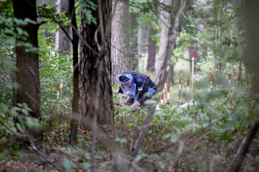 HALO deminer working in a forest in Ukraine