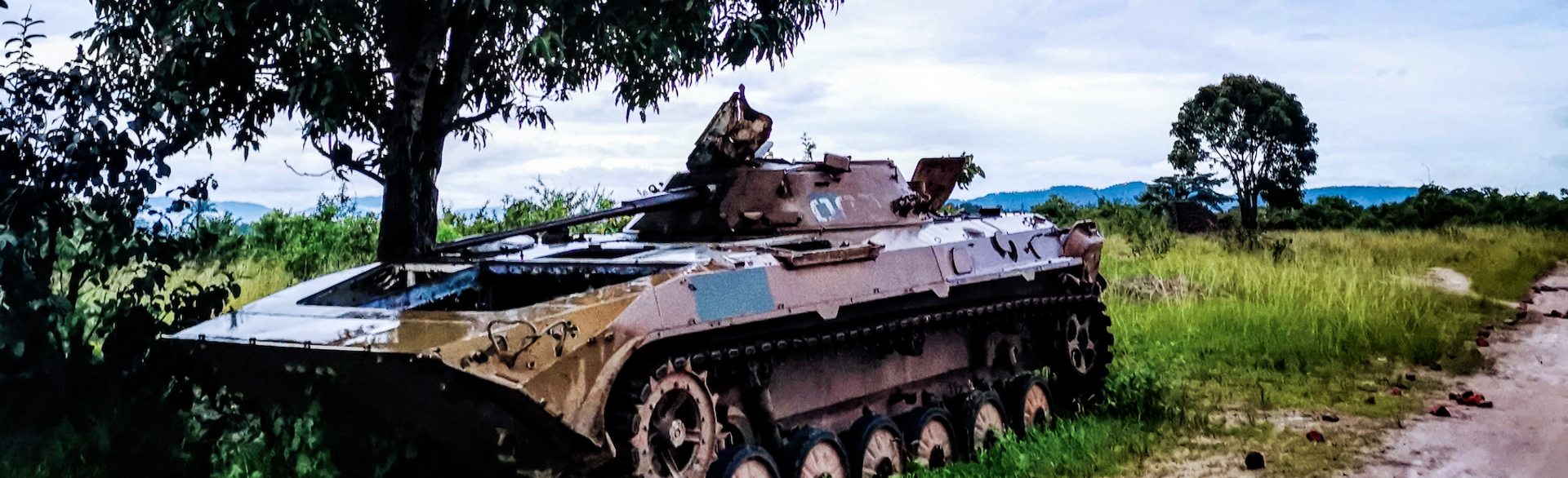 A photo of a tank by the side of the road in Angola