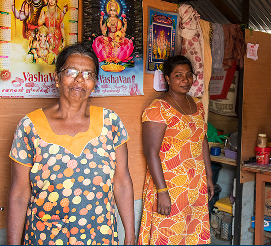 Kantha Samey from Intherapuram village, stands next to her daughter in Sri Lanka