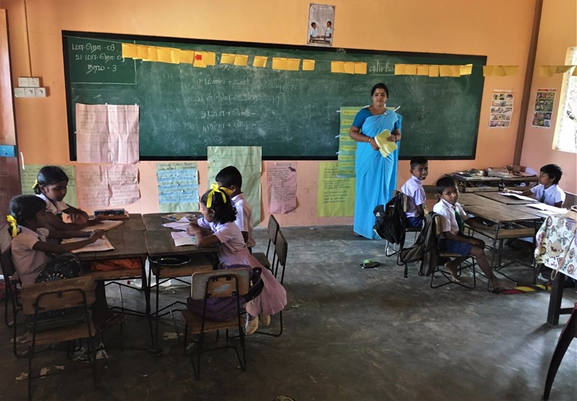 Children attend school on land cleared of mines by The HALO Trust, Sri Lanka.