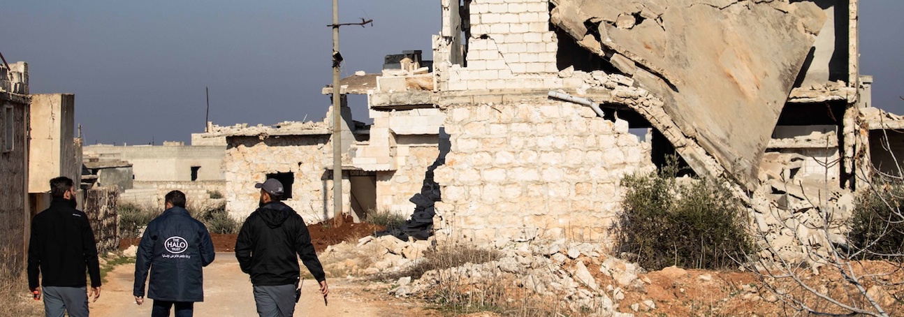 A HALO survey team in a destroyed former frontline village in northwest Syria
