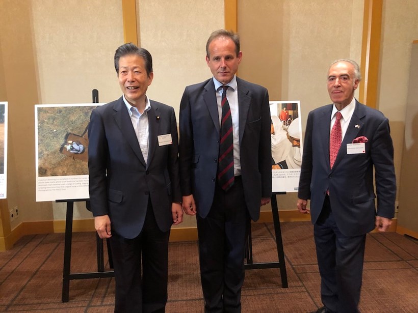 L-R: Natsuo Yamaguchi, MP, James Cowan, HALO CEO, H.E. Bashir Mohabbat, Ambassador to Japan from Afghanistan