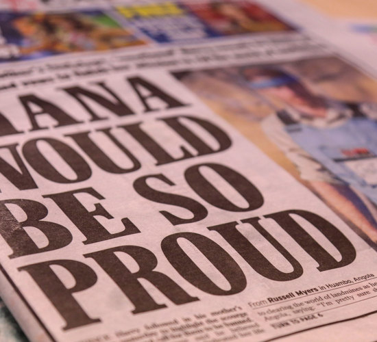 Daily express news article with headline 'Diana would be so proud' in the daily express