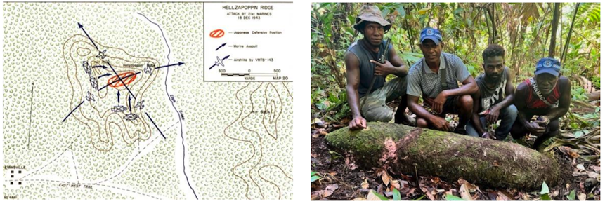 A map from a WWII photo collection on the left and the HALO assessment team on the right