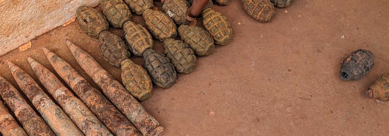 Grenades and other explosives on the floor in Angola