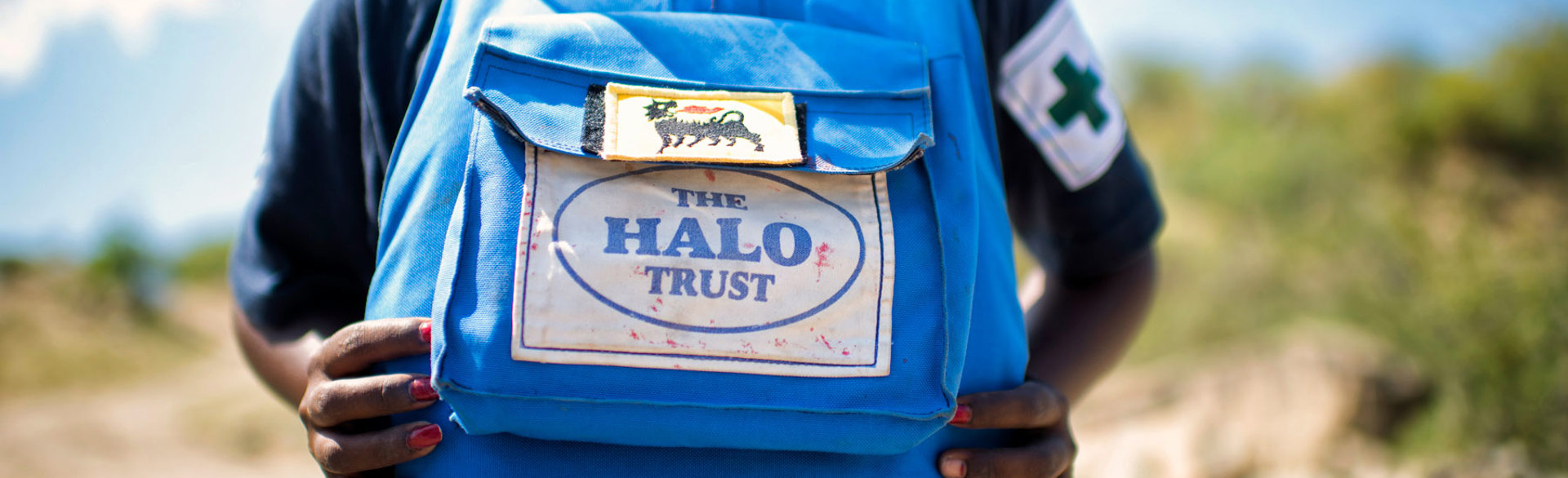 HALO Trust personal protective equipment displaying the HALO logo