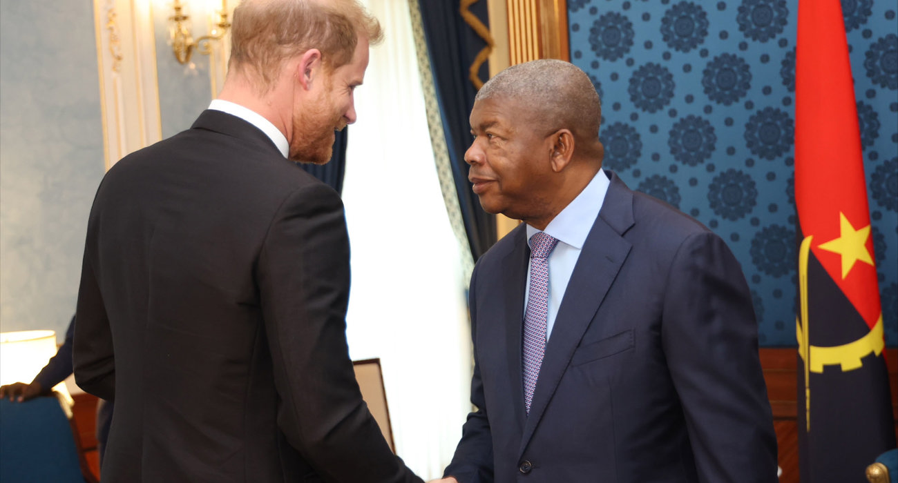 The Duke of Sussex shaking hands with the president of Angola