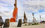 The Cuito Cuanavale memorial site, containing multiple statues and commemorative displays to mark lives lost in the battle