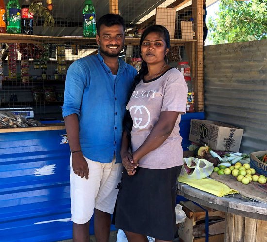 Mrs Jayachchantheran stands in her brand new shop following their return to their village