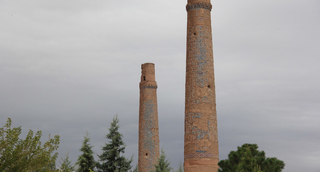 The minarets of the madrasa of Husain Baiqara, built by Sultan Baiqara in the 15th Century, which were used as a base by Soviet troops during the occupation of Afghanistan