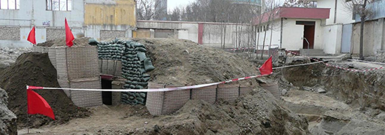 More than 200 tonnes of soil loaded around a vast aircraft bomb to minimise the risk posed to civilians in Kabul city centre, Afghanistan