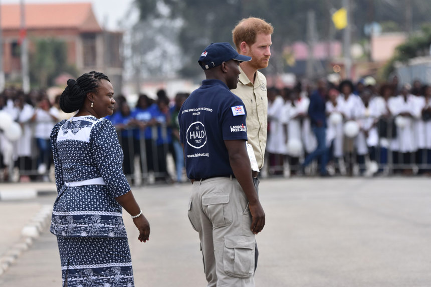 Prince Harry stands on the spot where his mother, Princess Diana, walked in a HALO minefield in 1997 in Angola