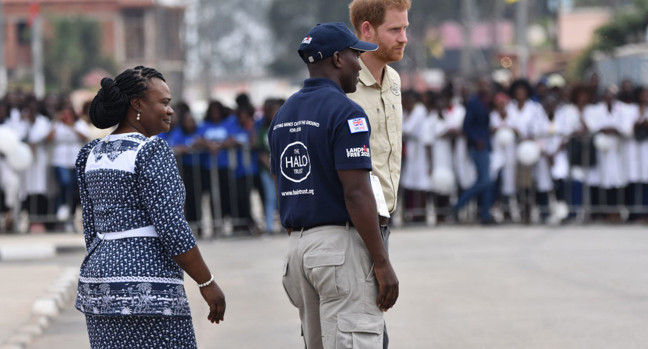 Prince Harry stands on the spot where his mother, Princess Diana, walked in a HALO minefield in 1997 in Angola