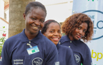 Portrait of three female deminers at the BP Angola grant signing event in Luanda