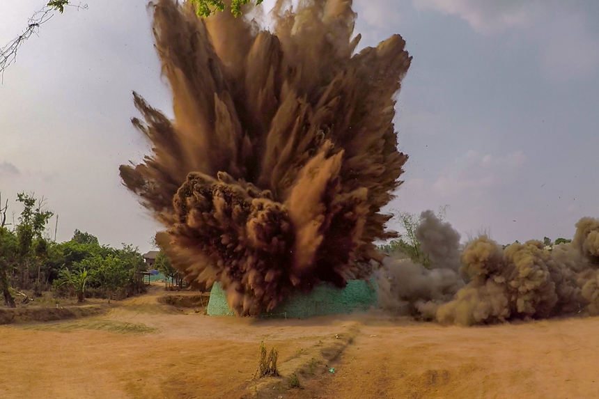 A 750lb bomb exploding in Laos