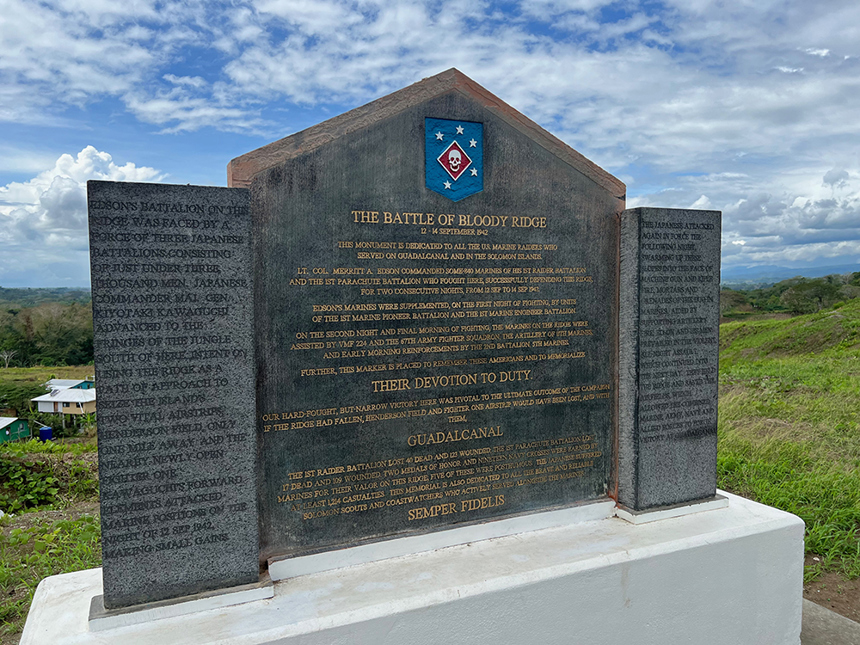 A large stone memorial commemorating the Guadalcanal campaign during WW2
