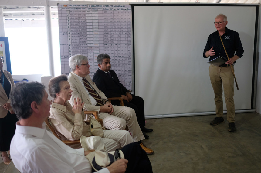 HALO Programme Manager Stephen Hall briefs HRH Princess Anne on HALO operations in Sri Lanka