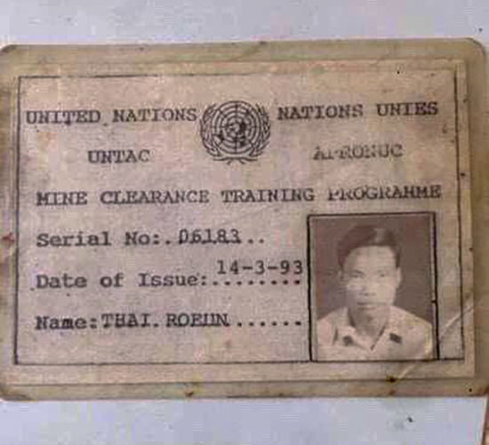 Mr Thai Rit's United Nations Mine Clearance Training Programme certificate from 1993