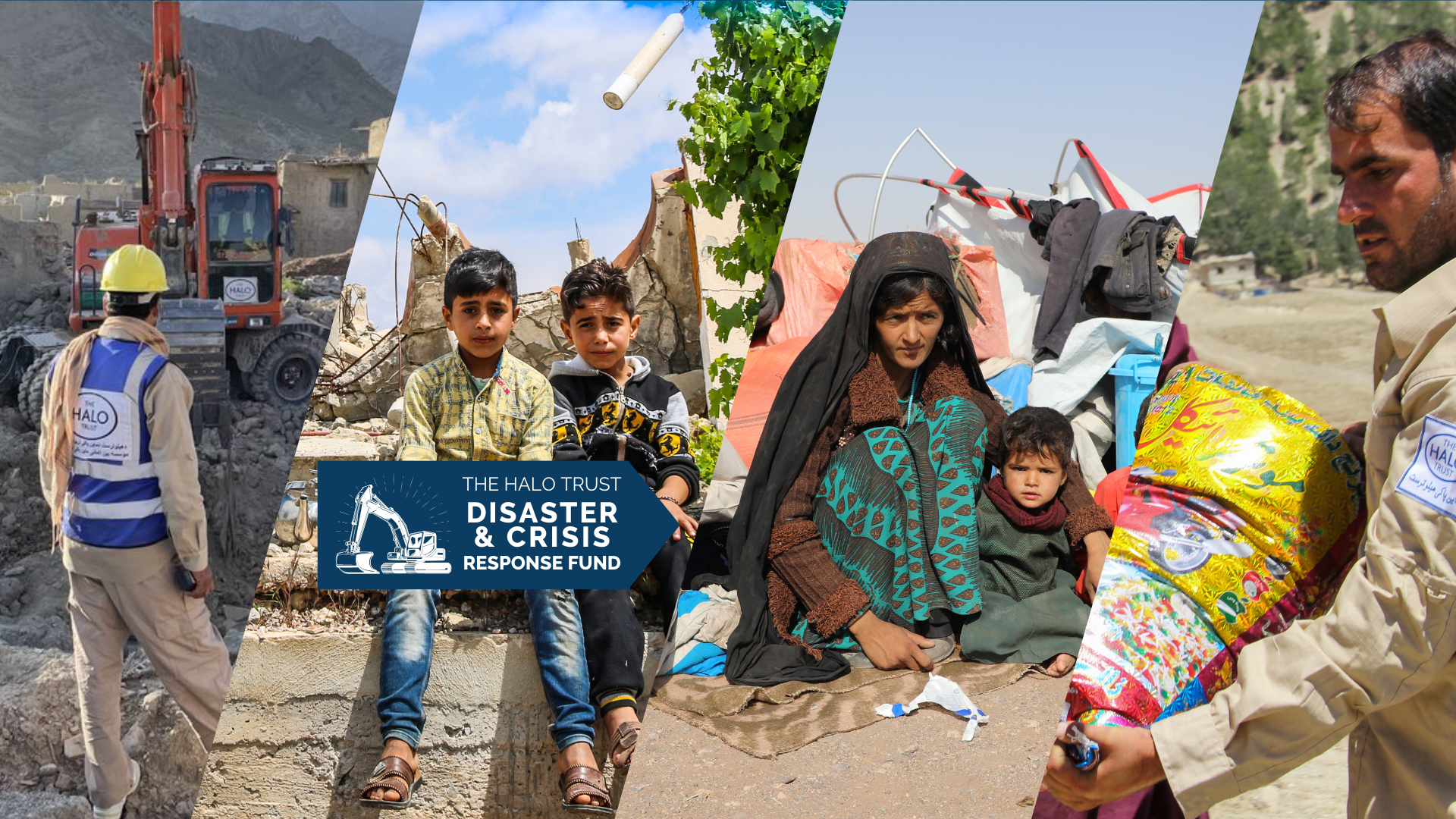 Collage of HALO staff and the Afghan community during the Khost disaster response