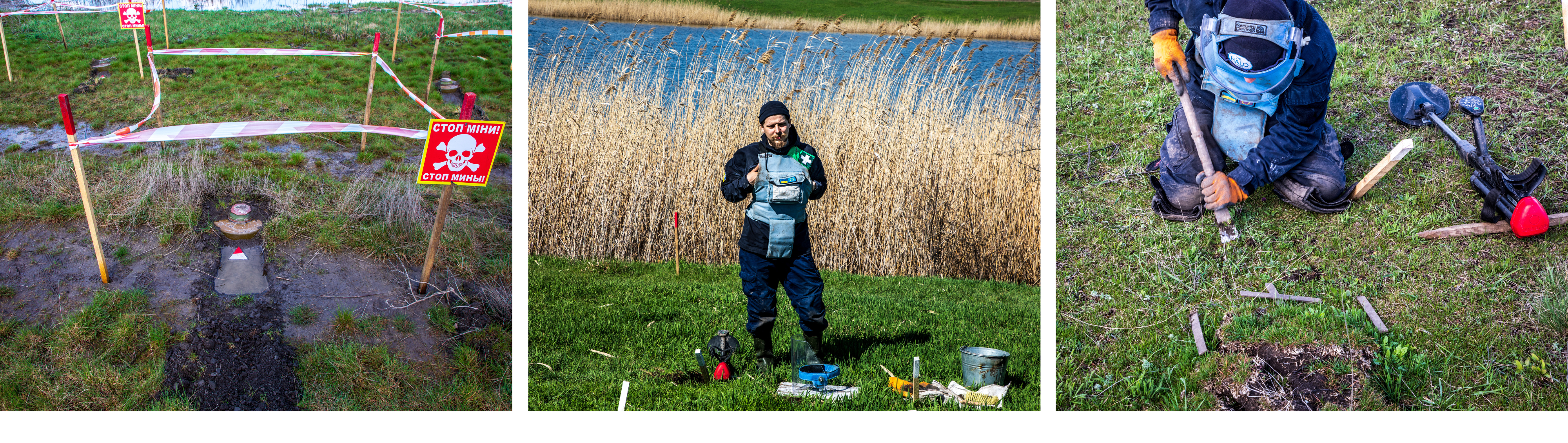 A collage of demining activities in the field