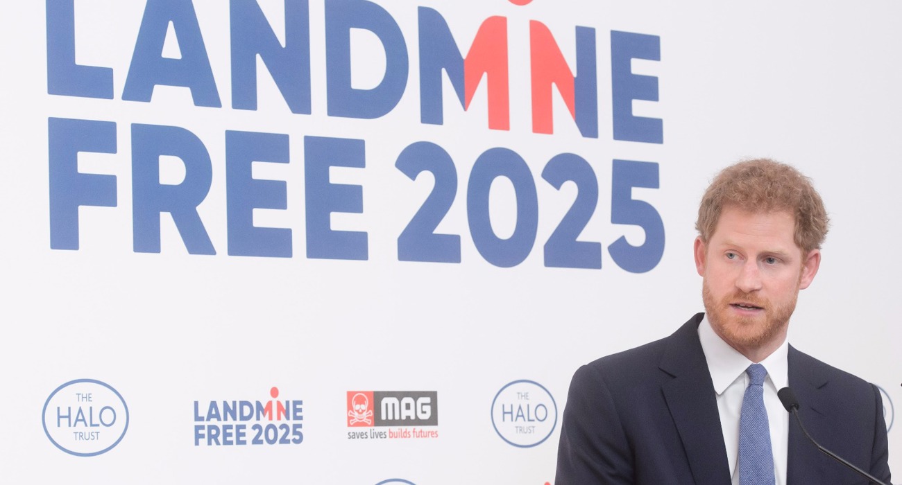 Prince Harry delivers a speech at the Landmine Free 2025 event hosted by HALO and MAG