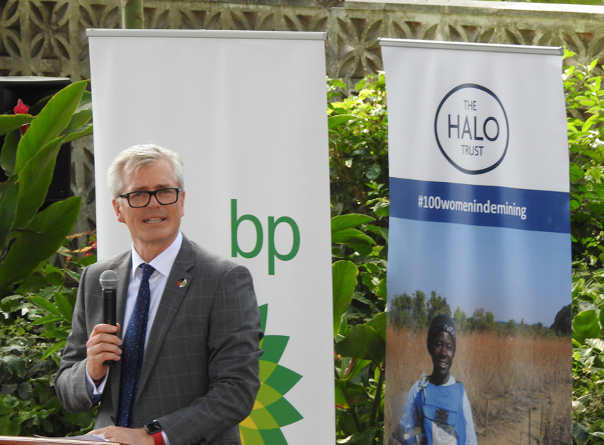 Stephen Willis speaking at the bp Angola grant signing event in Luanda