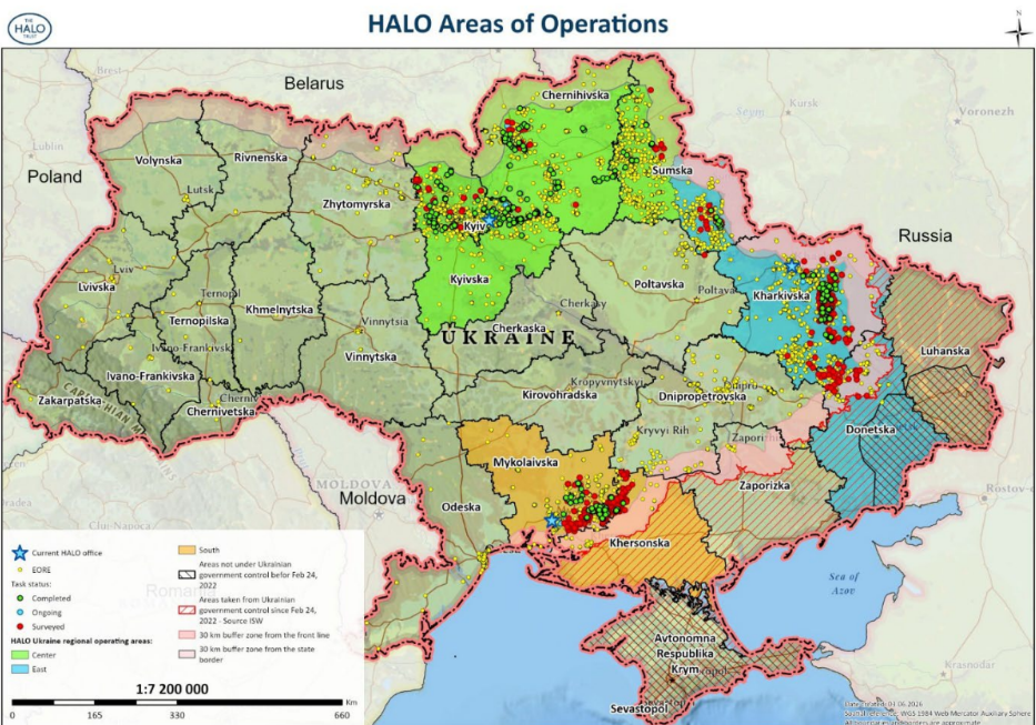 Map displaying the areas of Ukraine where the program operates.