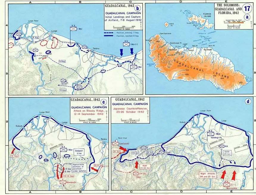 Solomons Guadalcanal campaign map from the 1940s