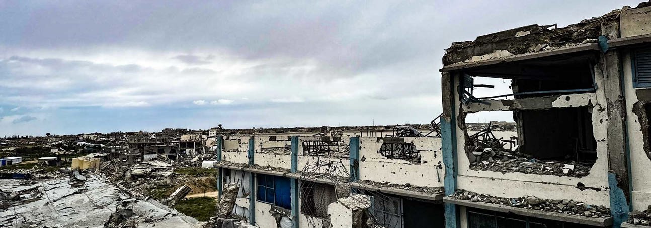 The upper floors of a damaged UN school in Gaza