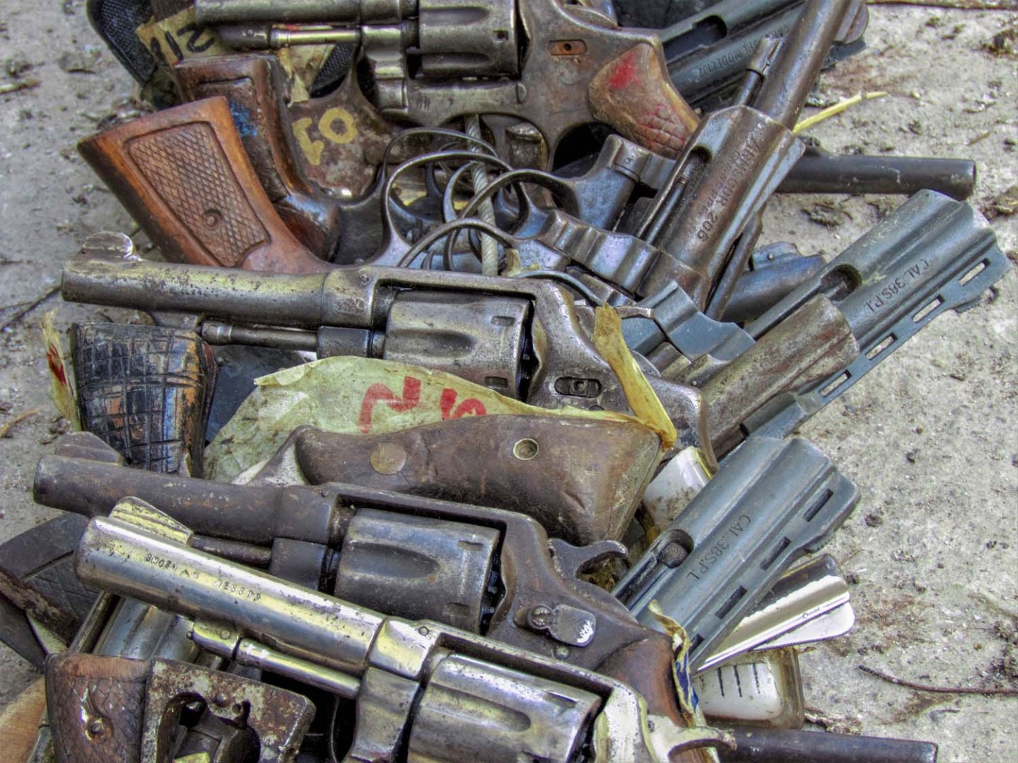 A pile of old ammunitions lay on the ground
