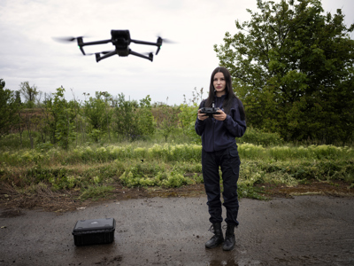 HALO staff member Anastasia flies a hazard identification drone