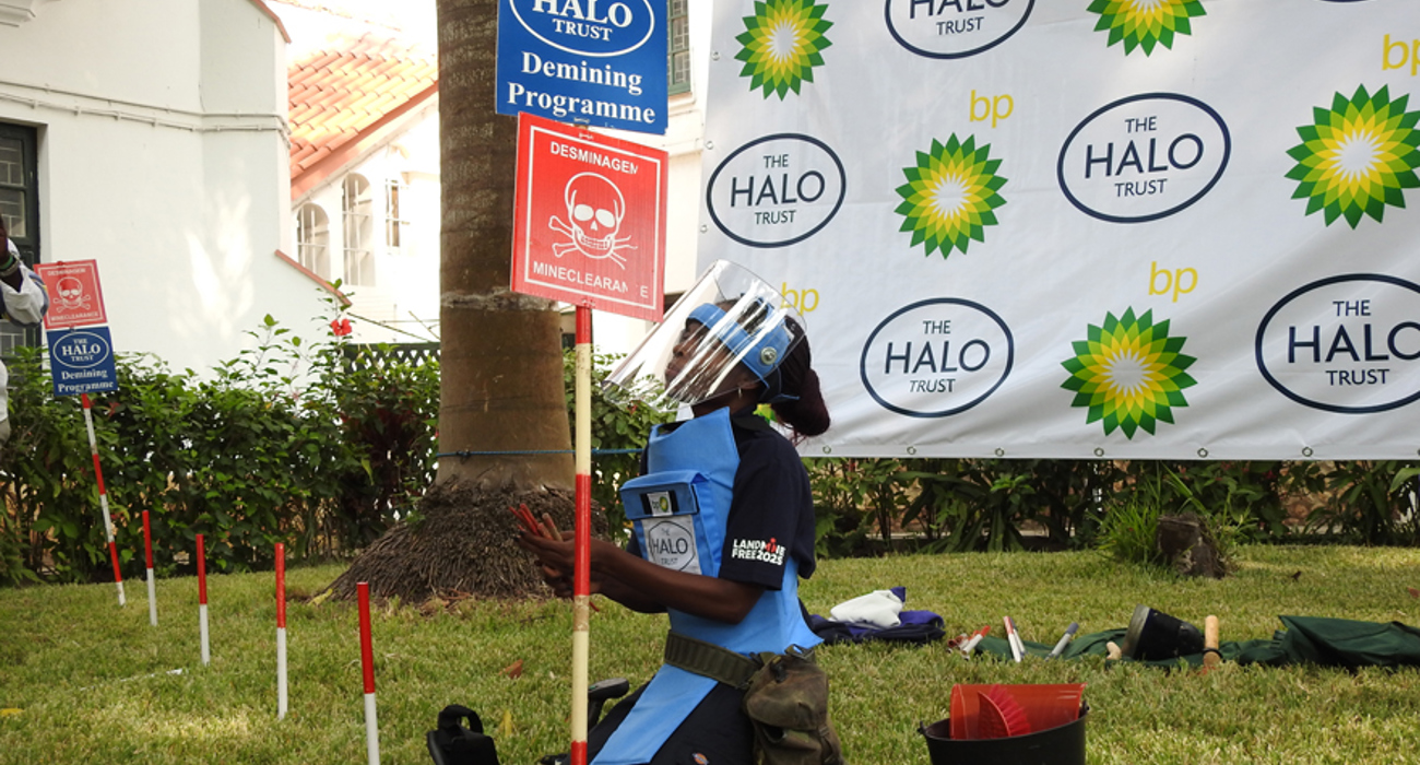 Demonstration of landmine clearance techniques during the BP Angola grant signing ceremony in Luanda, May 2019