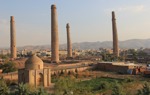 The minarets of the madrasa of Husain Baiqara, built by Sultan Baiqara in the 15th Century, which were used as a base by Soviet troops during the occupation of Afghanistan