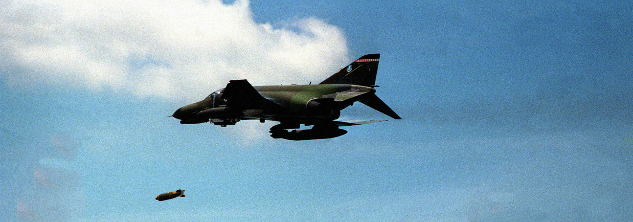 A US plane in the sky during the aerial bombing campaign in Laos