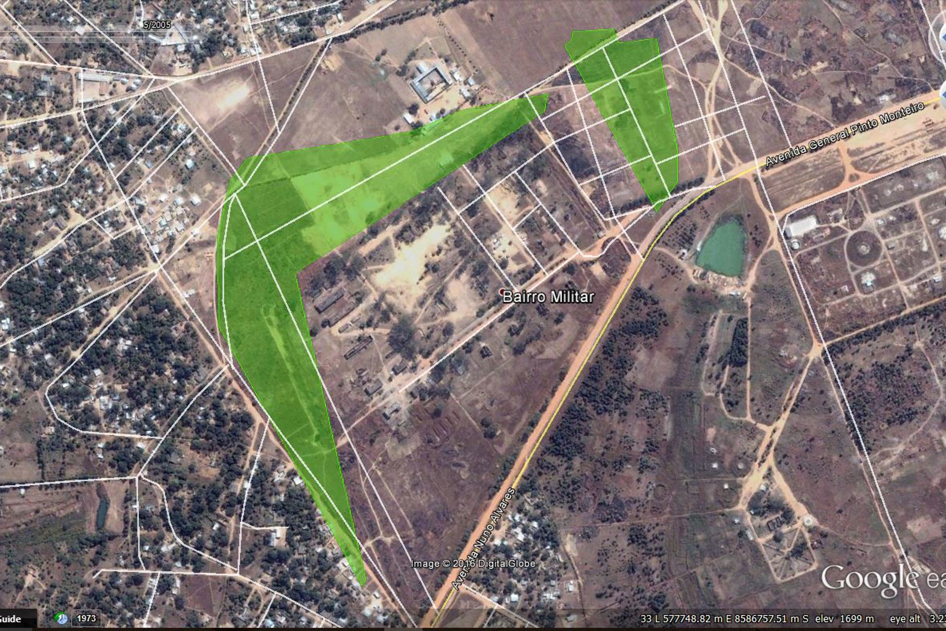 Satellite image showing rural Huambo prior to clearance of the minefields