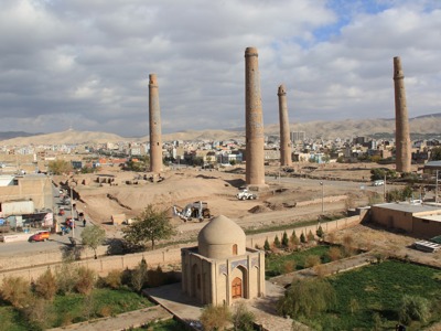The minarets of the madrasa of Husain Baiqara, built by Sultan Baiqara in the 15th Century, which were used as a base by Soviet troops during the occupation of Afghanistan