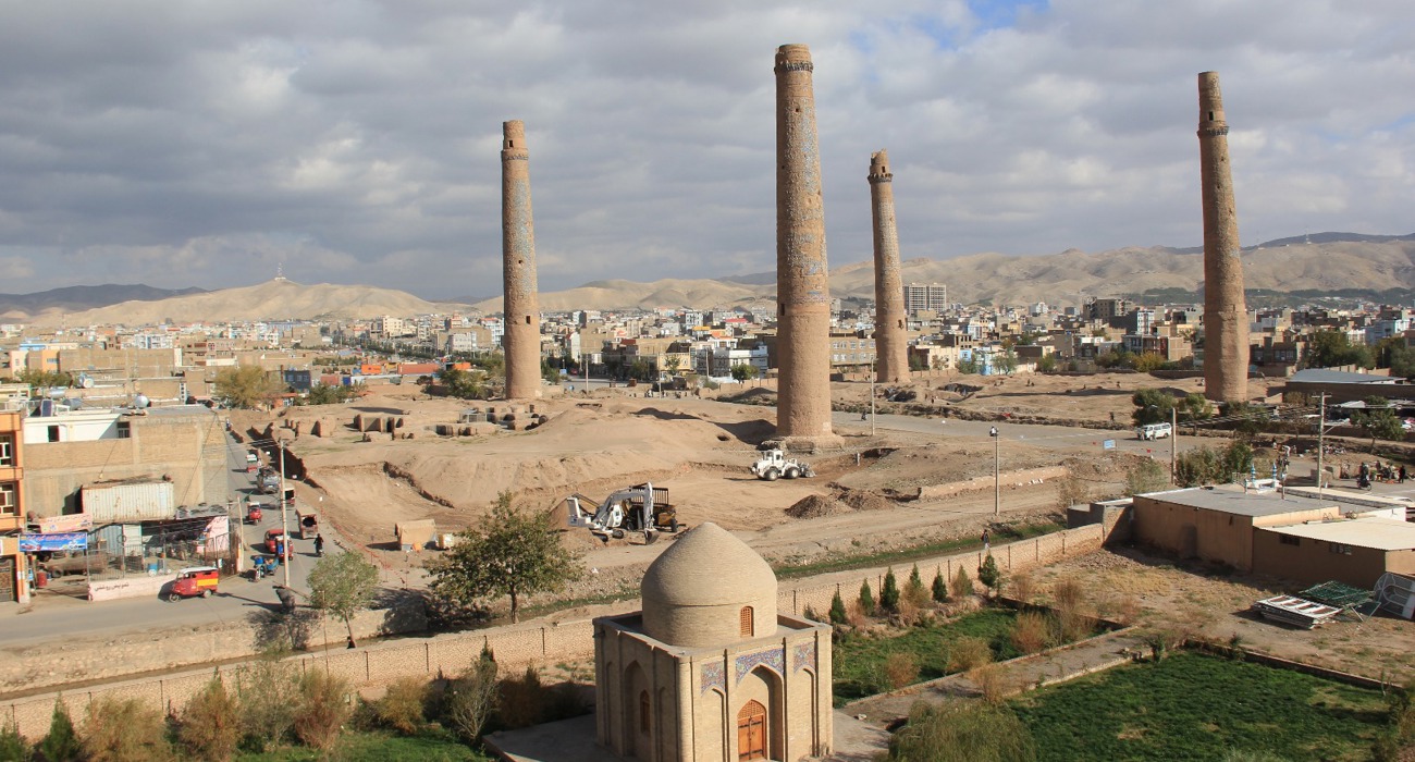 The minarets of the madrasa of Husain Baiqara, built by Sultan Baiqara in the 15th Century, which were used as a base by Soviet troops during the occupation of Afghanistan