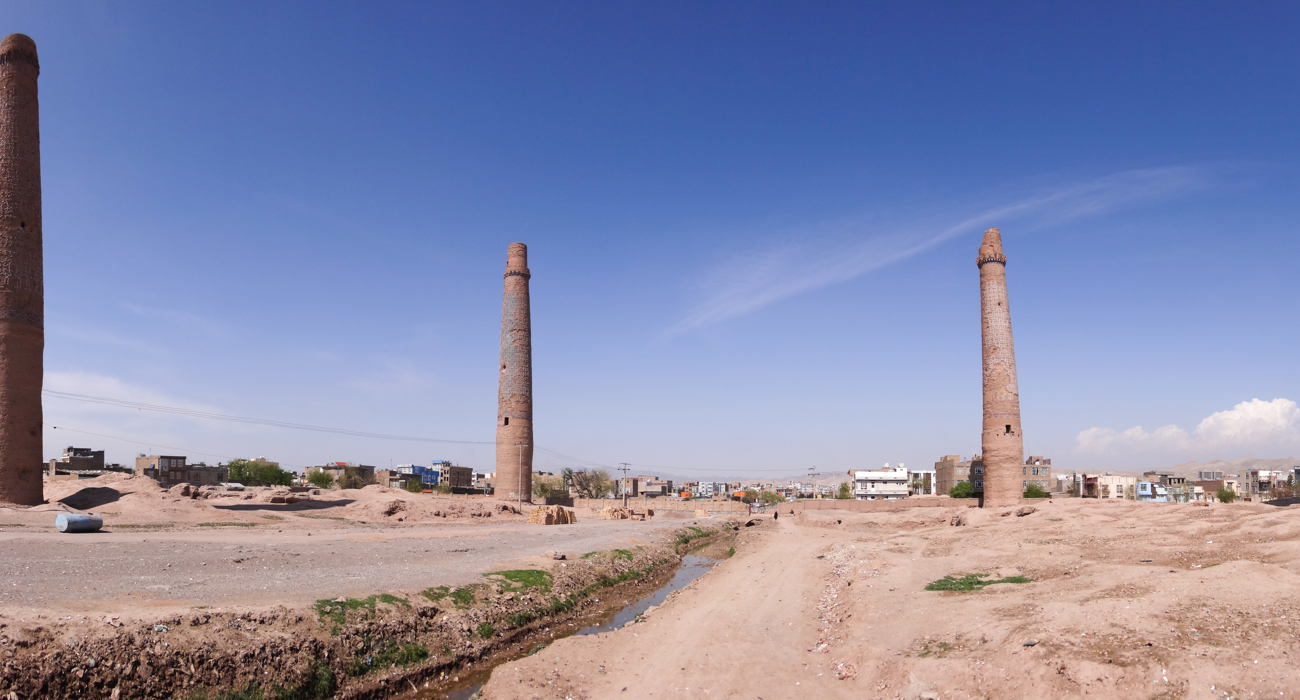 The minarets of the madrasa of Husain Baiqara, built by Sultan Baiqara in the 15th Century, which were used as a base by Soviet troops during the occupation of Afghanistan