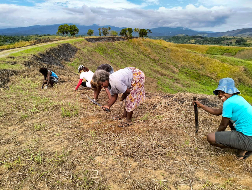 Women dig the ground on the Bloody Ridge in the Solomon Islands